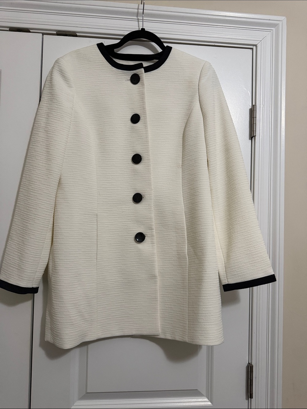 Nipon Boutique Cream Peacoat with Black Trim